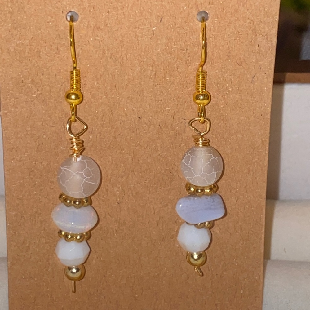 pretty beaches 3 for $20 earrings gold and greys and white